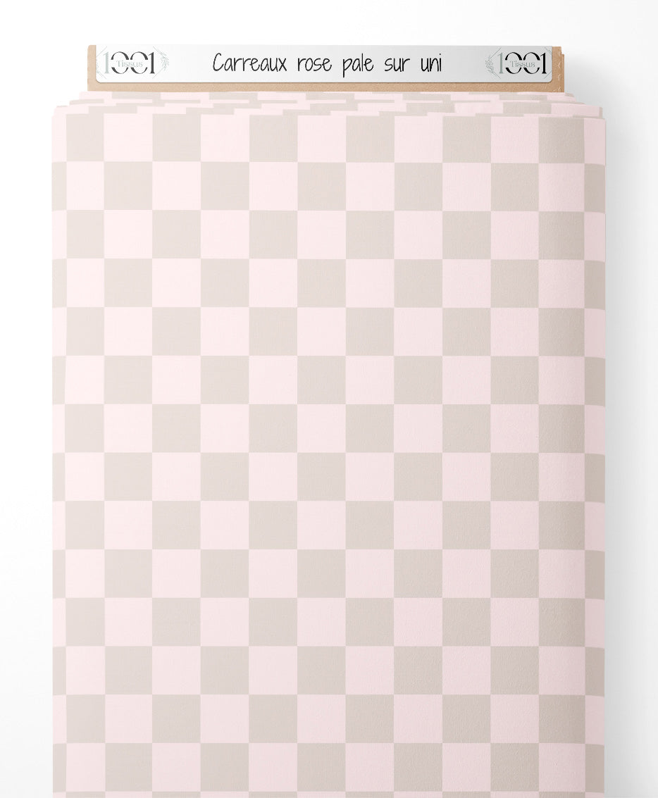 Tissu - Carreaux rose pâle sur uni