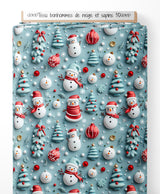 Tissu - bonhommes de neige et sapins 3D