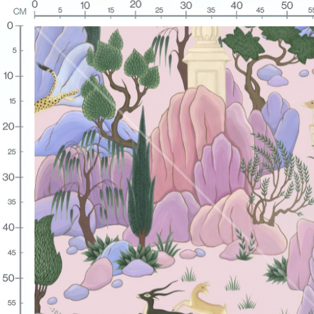 Tissu - Tigres et antilopes roses