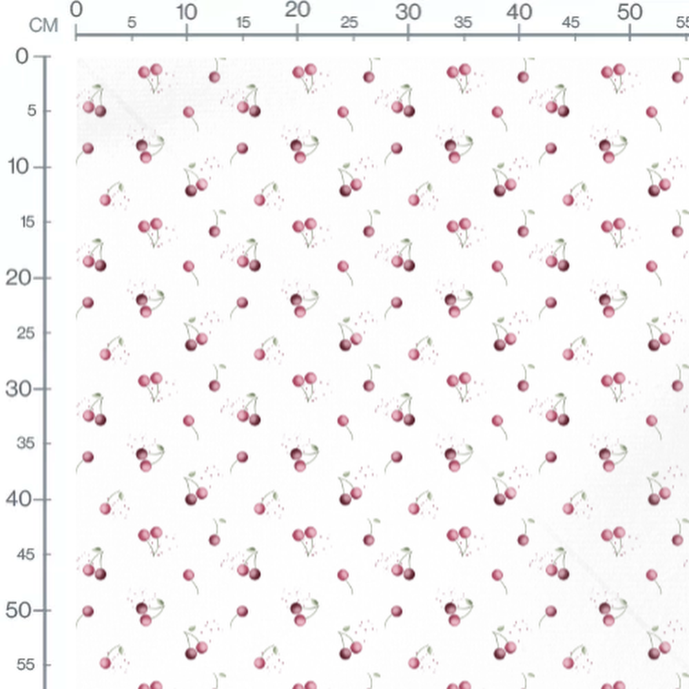 Tissu - Cerises roses variées en vert