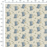 Tissu - Hippopotames et feuillages pastel