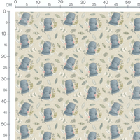 Tissu - Hippopotames et feuillages pastel
