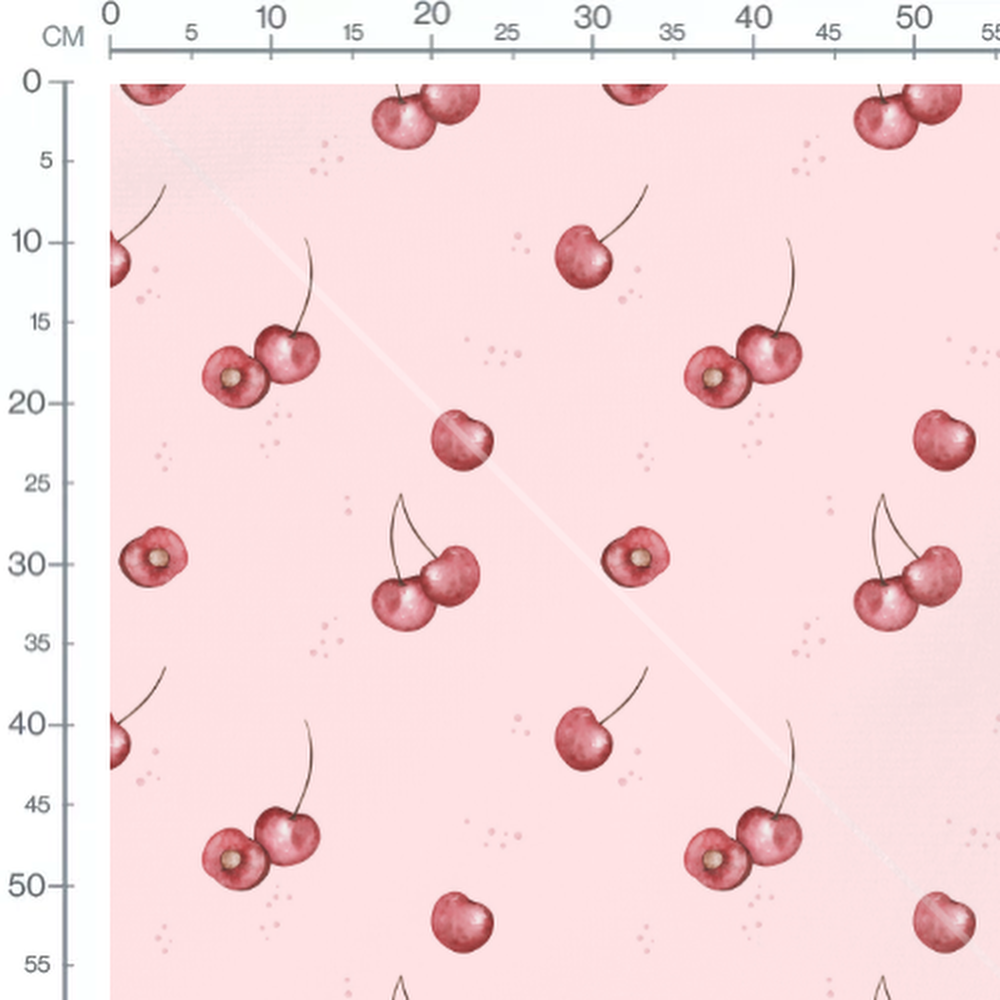 Tissu - Cerises roses sur rose