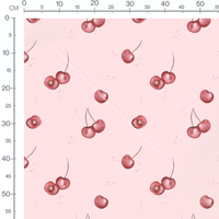 Tissu - Cerises roses sur rose