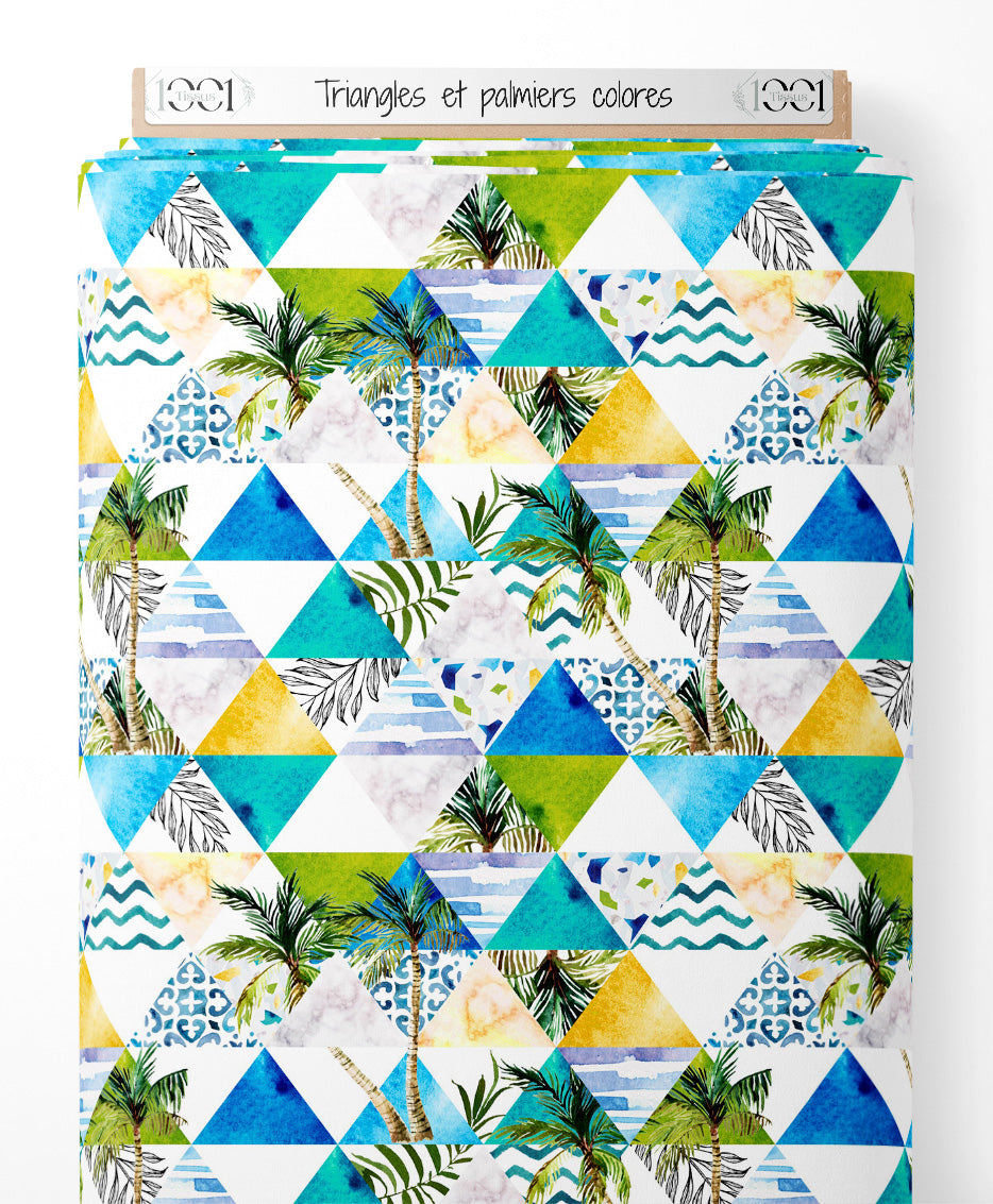 Tissu - Triangles et palmiers colorés