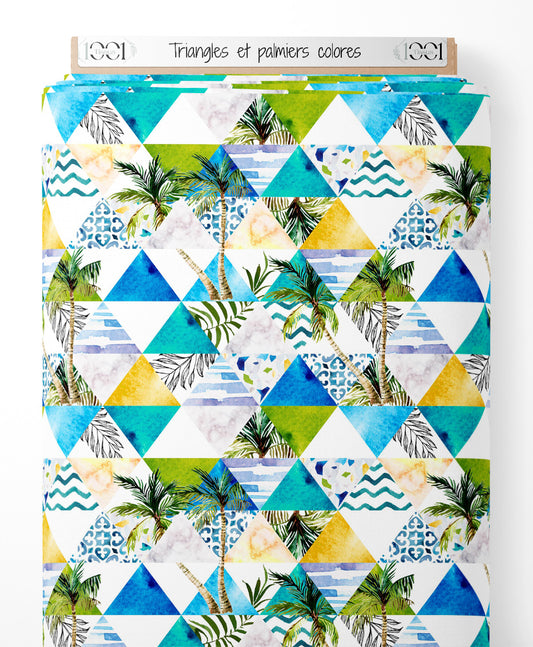Tissu - Triangles et palmiers colorés