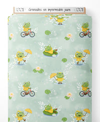 Tissu - Grenouilles en imperméable jaune