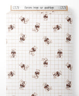 Tissu - Oursons beige sur quadrillage