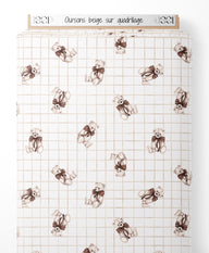 Tissu - Oursons beige sur quadrillage