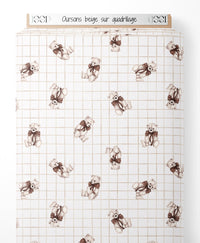 Tissu - Oursons beige sur quadrillage