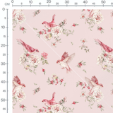 Tissu - Oiseaux roses et baies rouges 2