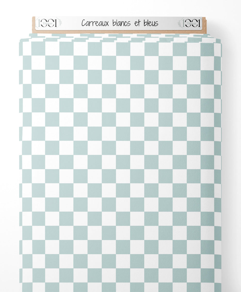 Tissu - Carreaux blancs et bleus