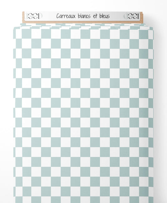 Tissu - Carreaux blancs et bleus