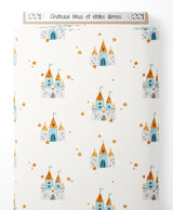 Tissu - Châteaux bleus et étoiles dorées