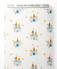 Tissu - Châteaux bleus et étoiles dorées