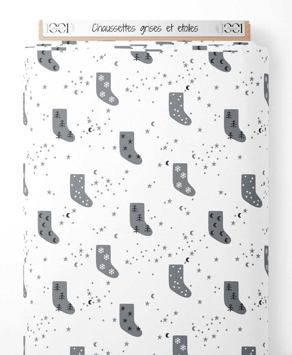 Tissu - Chaussettes grises et étoiles