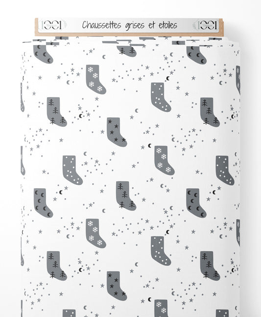 Tissu - Chaussettes grises et étoiles