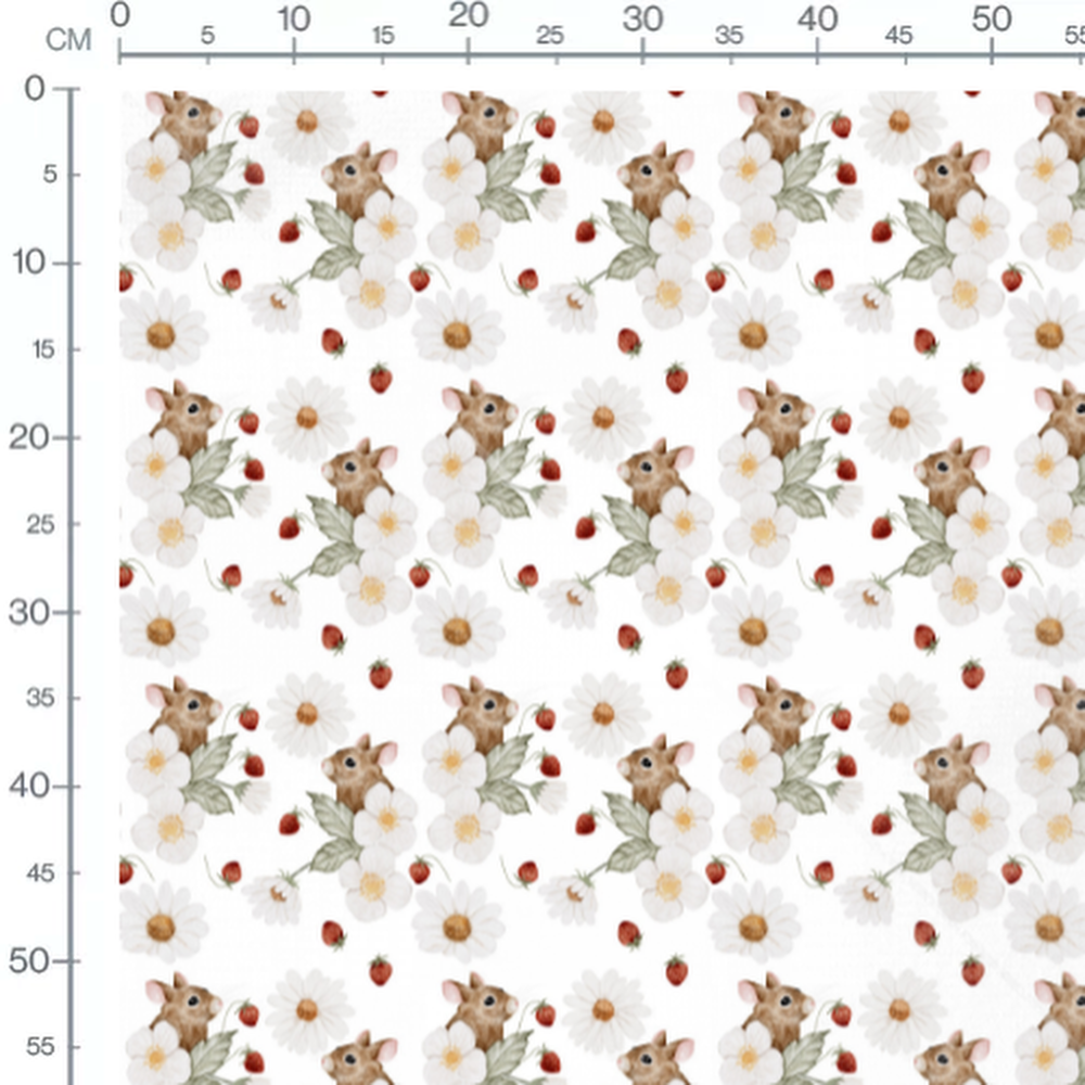 Tissu - Souris brunes sur fond blanc