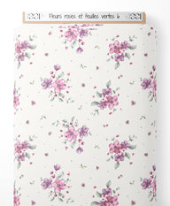 Tissu - Fleurs roses et feuilles vertes 6