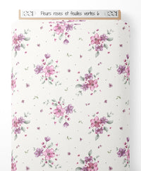 Tissu - Fleurs roses et feuilles vertes 6