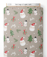 Tissu - Noël beige et sapins verts