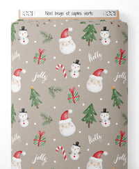 Tissu - Noël beige et sapins verts