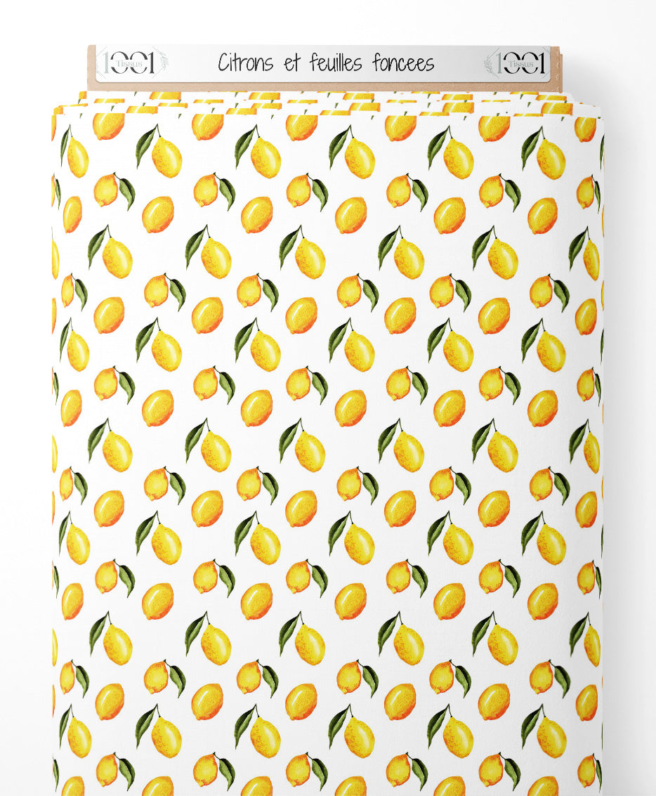 Tissu - Citrons et feuilles foncées
