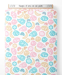 Tissu - Nuages et arcs-en-ciel pastel