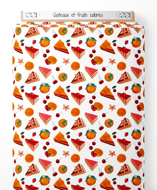 Tissu - Gâteaux et fruits colorés