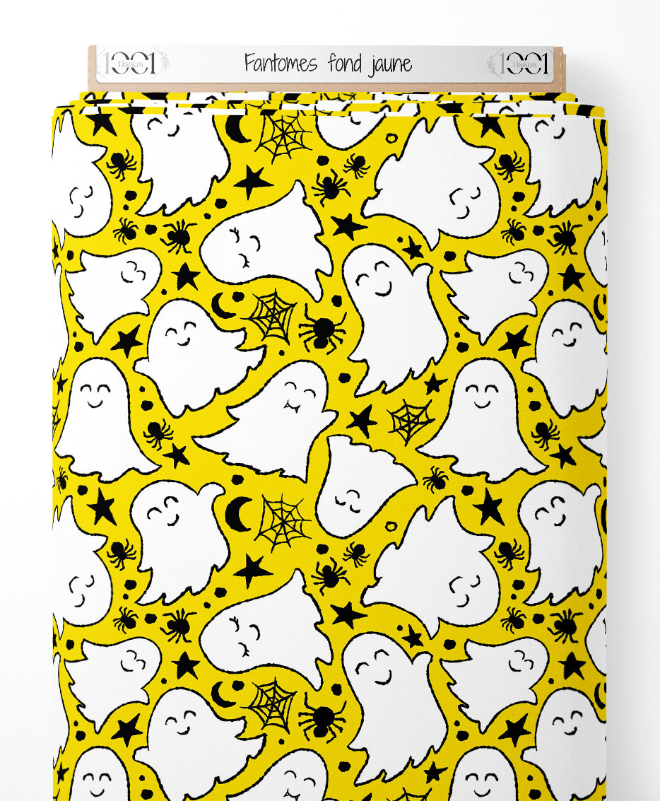 Tissu - Fantômes sur fond jaune