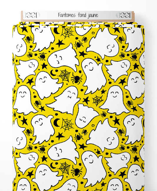 Tissu - Fantômes sur fond jaune