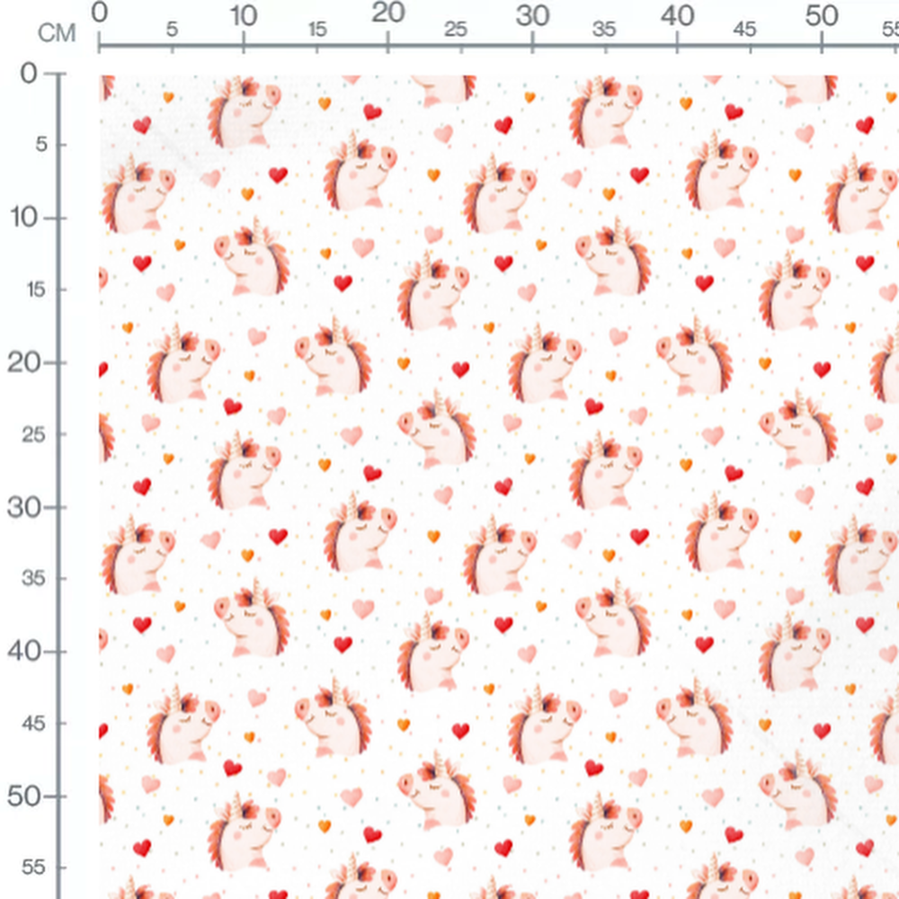 Tissu - Licornes et cœurs sur blanc