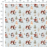 Tissu - Pingouins et ours sur bleu