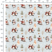 Tissu - Pingouins et ours sur bleu