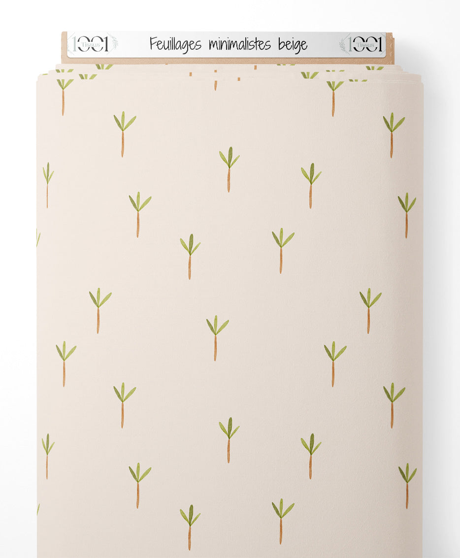 Tissu - Feuillages minimalistes beige