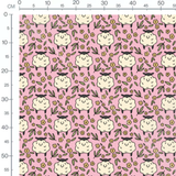 Tissu - Moutons et fleurs roses