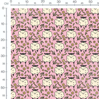 Tissu - Moutons et fleurs roses