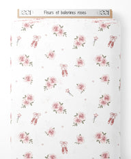 Tissu - Fleurs et ballerines roses
