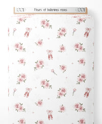 Tissu - Fleurs et ballerines roses