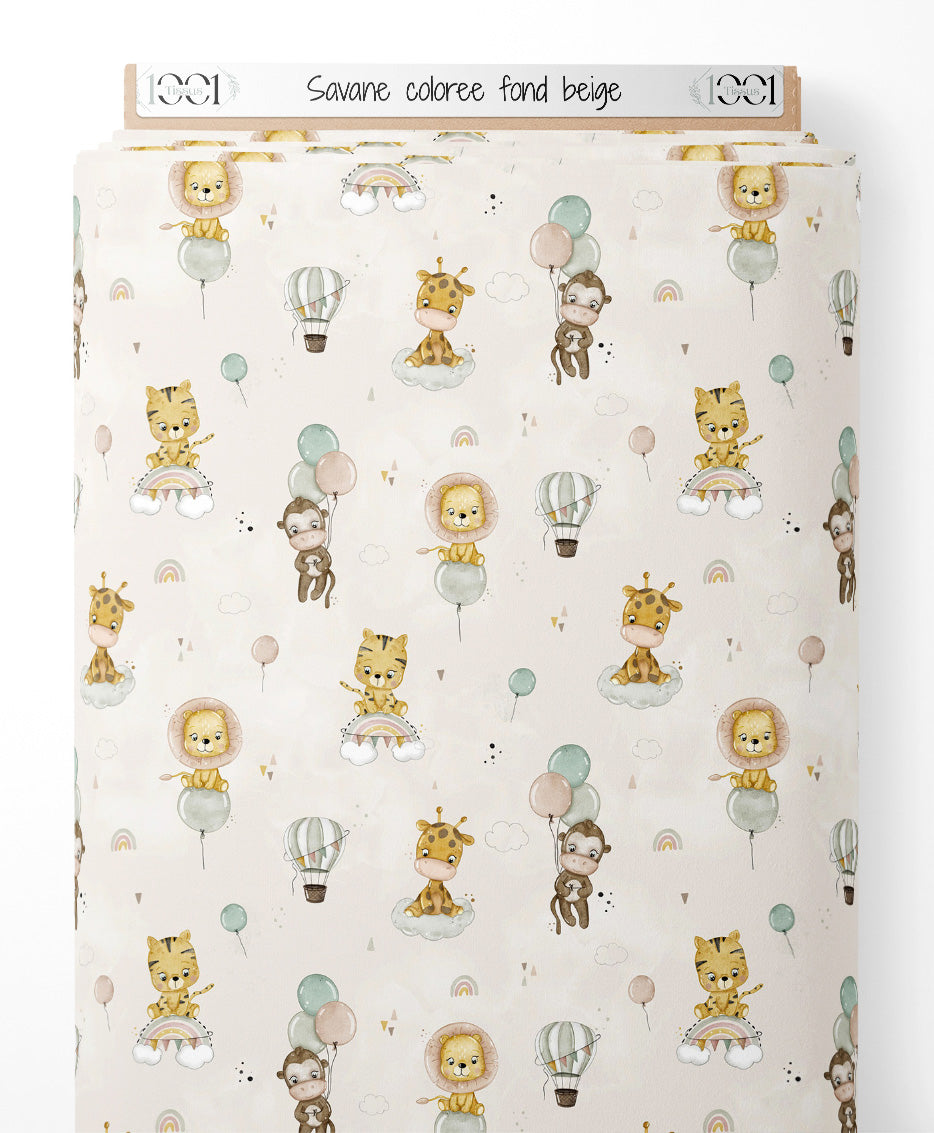 Tissu - Savane colorée sur fond beige