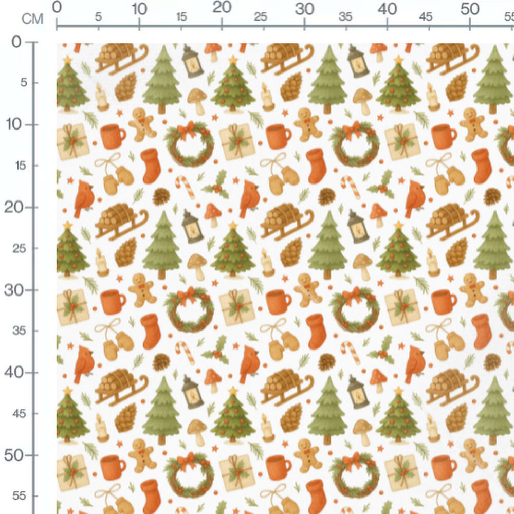 Tissu - Fête de Noël sur fond blanc