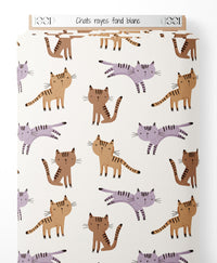 Tissu - Chats rayés sur fond blanc