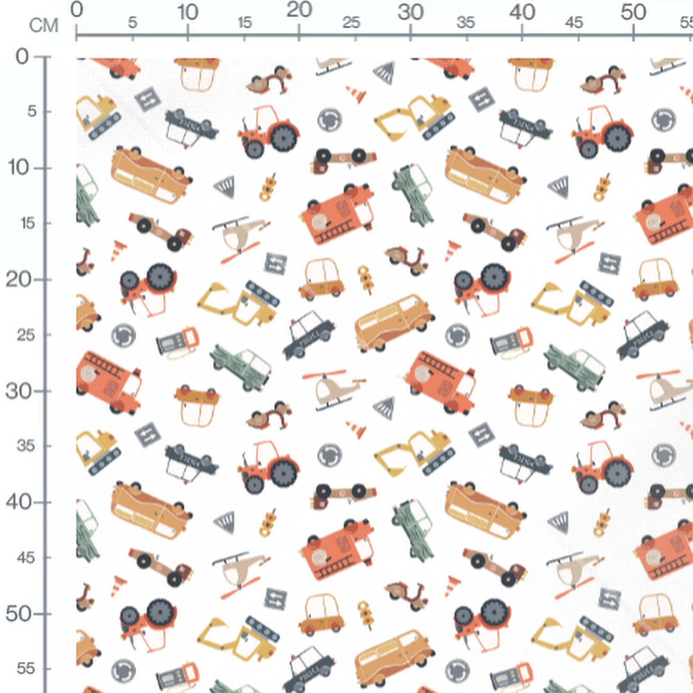 Tissu - Véhicules rouges et noirs