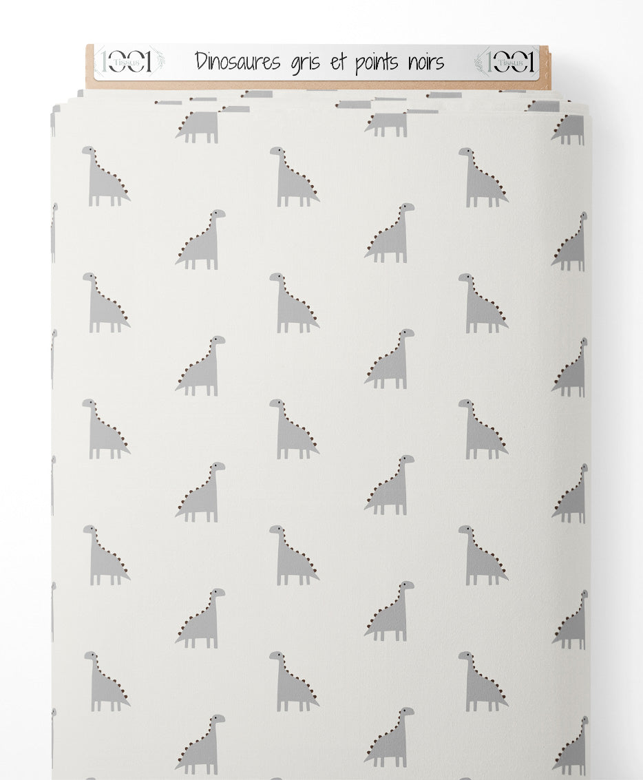 Tissu - Dinosaures gris et points noirs