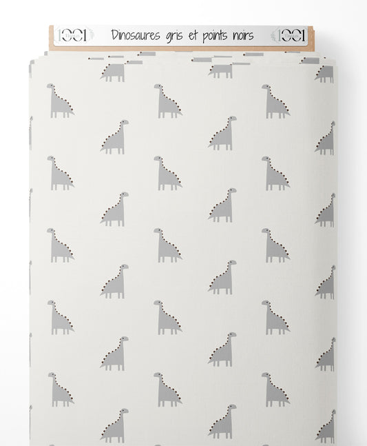Tissu - Dinosaures gris et points noirs