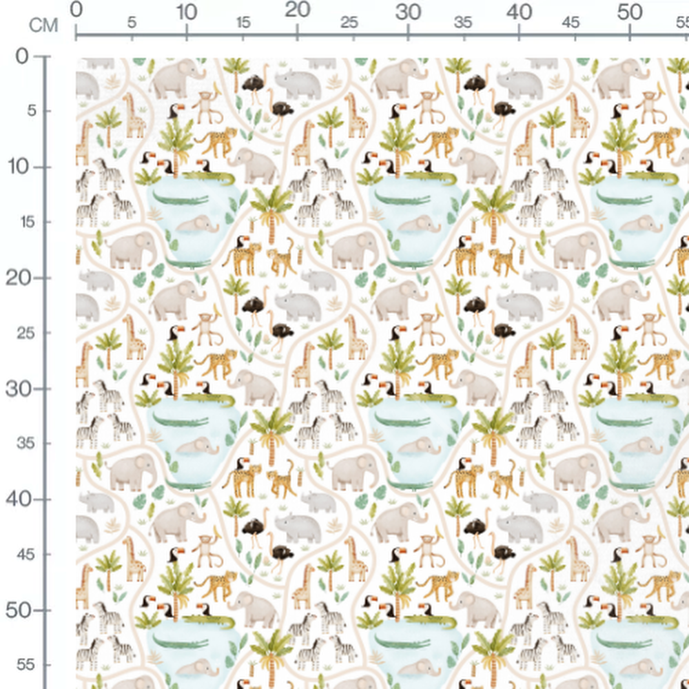 Tissu - Animaux colorés sur fond blanc 2