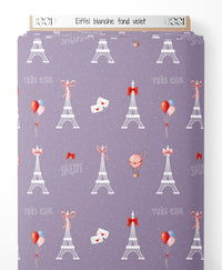 Tissu - Eiffel blanche sur fond violet