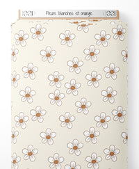 Tissu - Fleurs blanches et orange