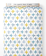Tissu - Croix aquarelle bleues et jaunes