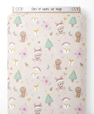 Tissu - Ours et sapins sur beige
